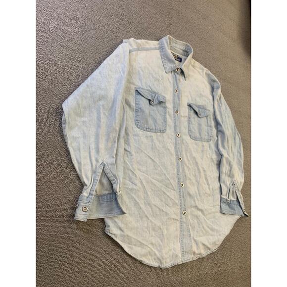 PCC Men's Vintage Denim Shirt Light Wash Button Down Long Sleeve - Picture 16 of 16